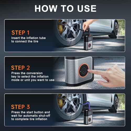 Tire Inflator Portable Air Compressor, 160 PSI Portable Tire Inflator for Car, Car Tire Air Pump Portable with Tire Pressure Gauge, Portable Air Compressor for Car Tires, Motorcycle, Bicycle and More