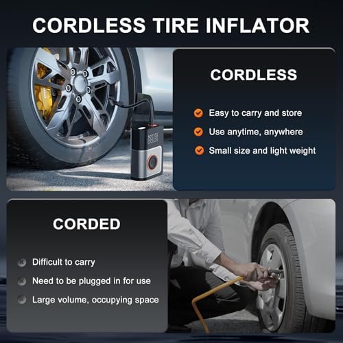 Tire Inflator Portable Air Compressor, 160 PSI Portable Tire Inflator for Car, Car Tire Air Pump Portable with Tire Pressure Gauge, Portable Air Compressor for Car Tires, Motorcycle, Bicycle and More