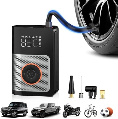 Tire Inflator Portable Air Compressor, 160 PSI Portable Tire Inflator for Car, Car Tire Air Pump Portable with Tire Pressure Gauge, Portable Air Compressor for Car Tires, Motorcycle, Bicycle and More