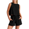 Women's Set Summer Sleeveless Tops And Drawstring Shorts Fashion Suit 2pcs