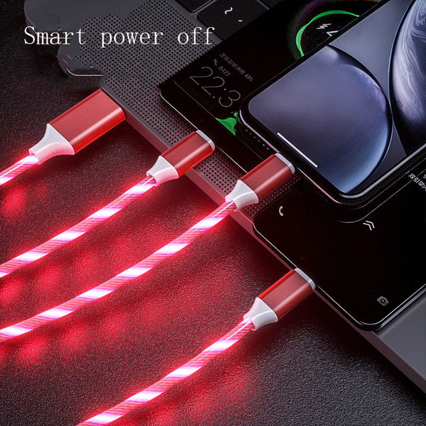 3 In 1 Micro USB Type C Cable LED Flowing Light Type C Chager Cable Mobile Phone Charging Wire