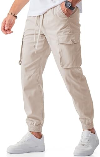 JMIERR Men's Casual Cargo Joggers Pants Stretch Elastic Waist Drawstring Tapered Sweatpants with Pockets