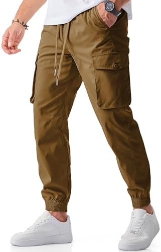 JMIERR Men's Casual Cargo Joggers Pants Stretch Elastic Waist Drawstring Tapered Sweatpants with Pockets