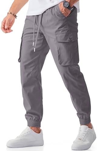 JMIERR Men's Casual Cargo Joggers Pants Stretch Elastic Waist Drawstring Tapered Sweatpants with Pockets