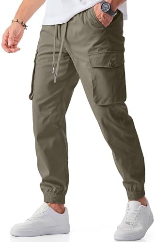 JMIERR Men's Casual Cargo Joggers Pants Stretch Elastic Waist Drawstring Tapered Sweatpants with Pockets