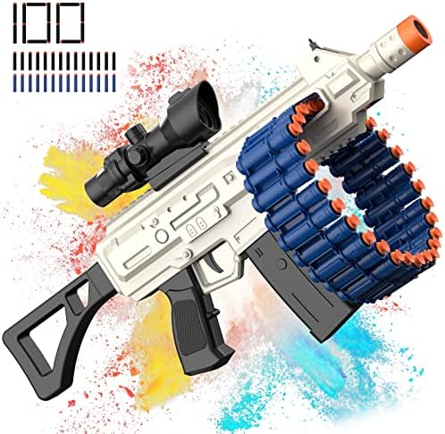 Electric Automatic Toy, JakMean Toy Blaster with 30 Dart Clips and 100 Foam Darts, Outdoor Shooting Games Toys for 6-12 Year Old Boys & Girls Adults, Gifts for Birthday Xmas, Green