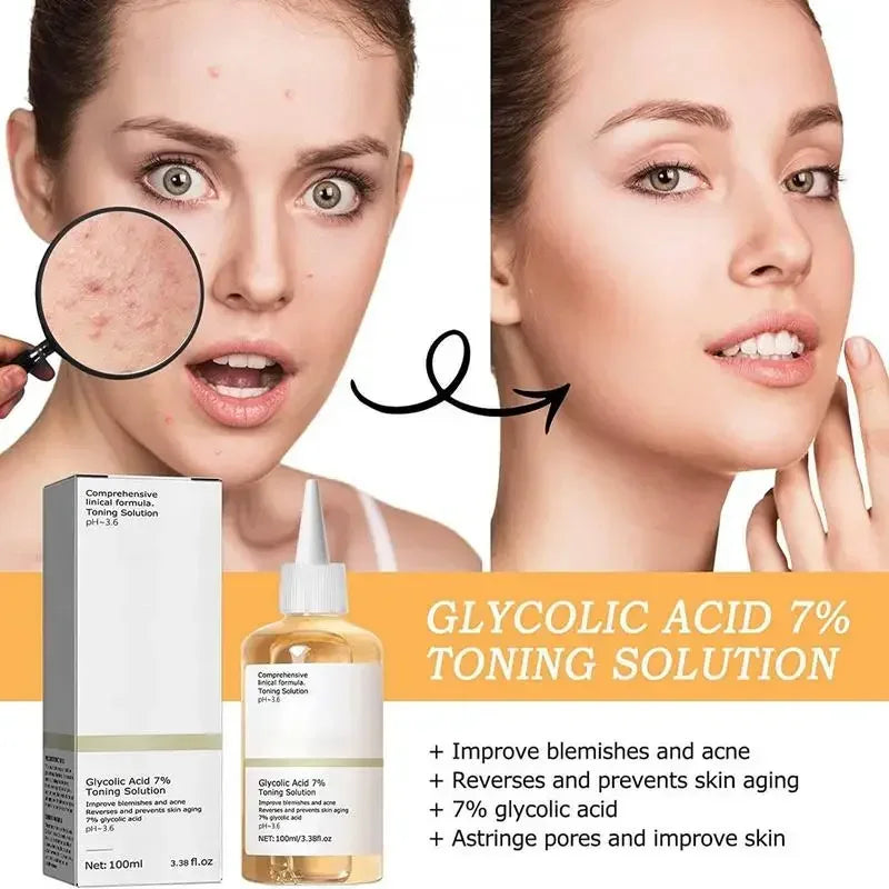 Glycolic Acid 7% Toning Solution Lifting Firming Wrinkles Dispelling Acne Lighten Pore Glow Facial Skin Care Acid Toner New 2024